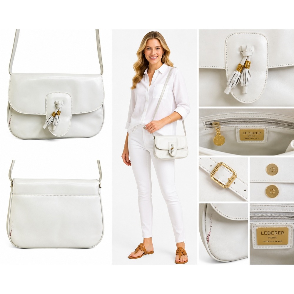 Lederer Shoulder Bag Women Small White Leather Tassel Flap Made in Italy Vintage
